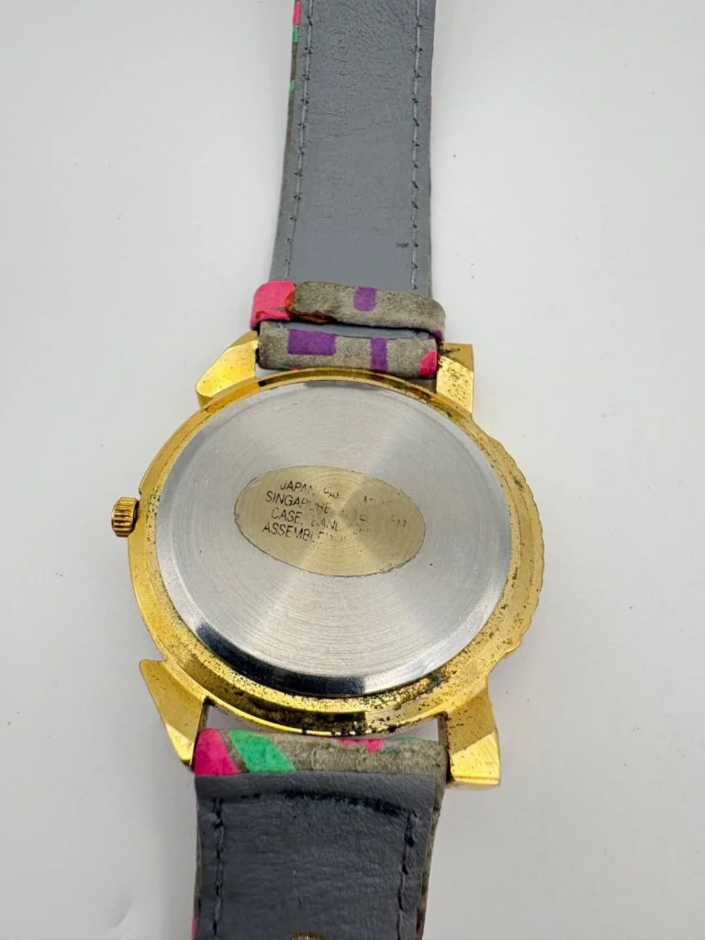 Vintage Black Woman Pop Art Quartz Watch Purple Gold Tone Memphis Style Leather
